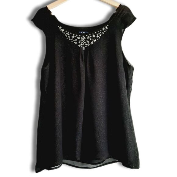 REITMANS Shimmer Jewelled Semisheer Flowy Tank Top Blouse Black Sz 16 - Picture 1 of 12